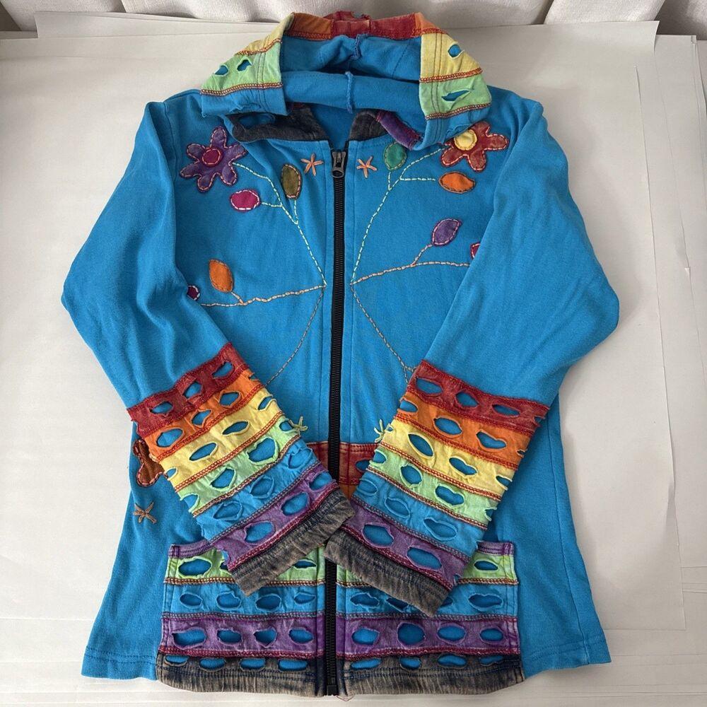 Rising International Colorful Hippie Boho Floral Full Zip Hoodie Women's Medium - Picture 14 of 15